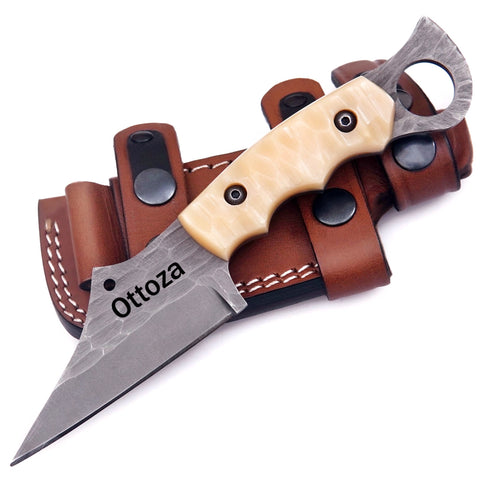 Ottoza Handmade 1095 Carbon Steel Hunting Knife & Micarta Handle No:386