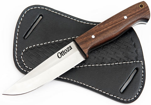 Ottoza 1095 High Carbon Steel Bushcraft Knife & Walnut Wood Handle No:397