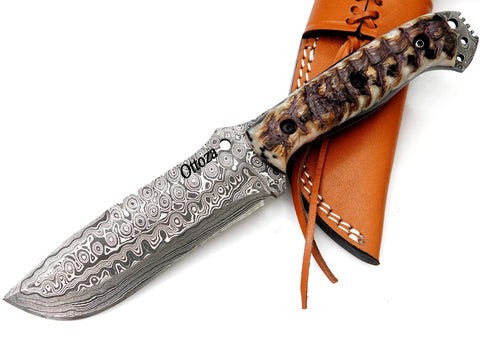 Ottoza Handmade Damascus Hunting Knife & Ram Horn Handle No:318