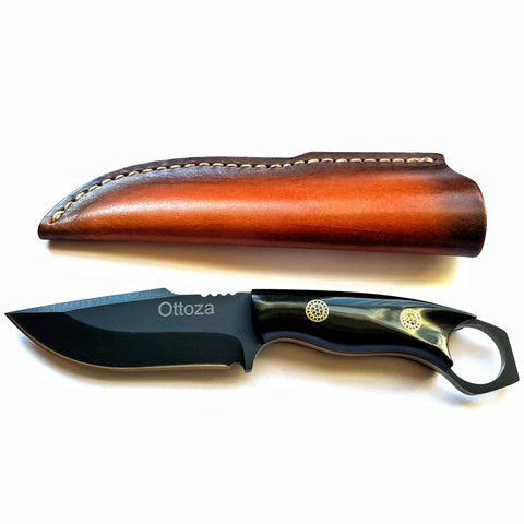 Ottoza Handmade Small Bushcraft / Hunting Knife & Black Werzalit Handle No:364