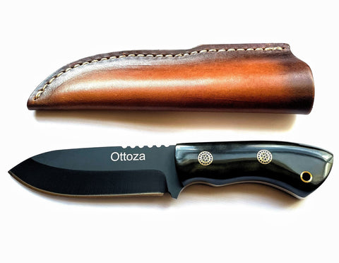 Ottoza Handmade Small Bushcraft / Hunting Knife & Black Werzalit Handle No:369
