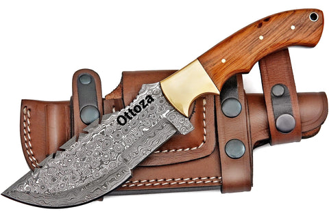 Ottoza Handmade Damascus Tracker Knife with Olive Wood Handle No:89