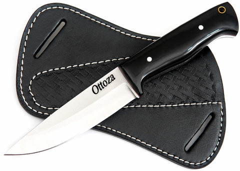 Ottoza 1095 High Carbon Steel Bushcraft Knife & Cow Horn Handle No:390