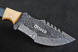Ottoza Handmade Damascus Tracker Knife with Cow Horn & Bone Handle No:203