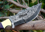 Ottoza Handmade Damascus Tracker Knife with Brown Bone Handle No:256