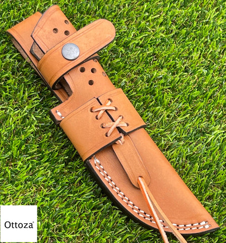 Ottoza Handmade Leather Knife Sheath RIGHT HAND Tracker Knife Sheath -  Bushcraft Knife Sheath - Hunting Knife Sheath - Survival Knife Sheath  Horizontal Carry Dark Brown TOP GRAIN LEATHER No:37 