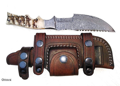 Ottoza Handmade Damascus Tracker Knife with Ram Horn Handle No:262