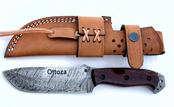 Ottoza Handmade Damascus Hunting Knife & Wood Handle No:326